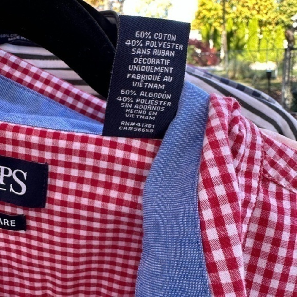 Chaps Men’s Button Down Long Sleeve Shirt (Red & White Gingham) - Picture 7 of 9